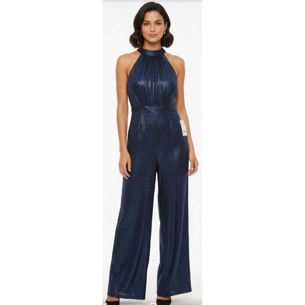 Elevenses anthropologie women Sz 2 tall long midnight blue romper halt neck $178